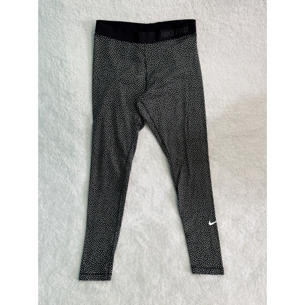 Nike Pro Polka Dot Leggings Dri-FIT Compression Black White Women's Size XL